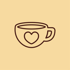 cup of coffee tea with heart line icon brown on creme