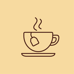 cup of tea with steam hot drink line icon brown on creme