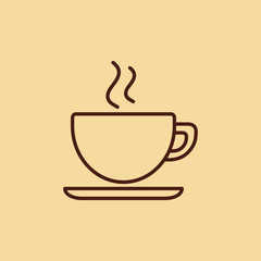 cup of coffee tea with steam line icon brown on creme