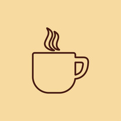 cup of coffee tea with steam line icon brown on creme