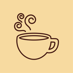 cup of coffee tea with steam line icon brown on creme