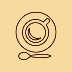 cup of coffee tea with spoon line icon brown on creme