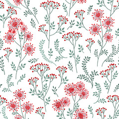 Floral pattern with leaves. Ornamental herb branch seamless nature doodle background