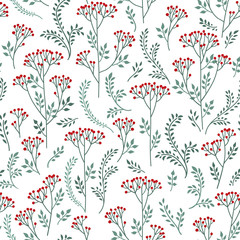 Floral pattern with leaves and flowers. Ornamental herb branch seamless soosle background
