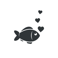 Fish and heart bubbles, valentine day vector simple icon.