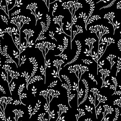Floral background. Leaves and flowers. Ornamental herb branch seamless pattern