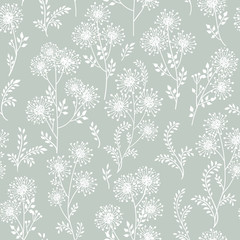 Floral white pattern. Leaves and flowers. Nature Herb background