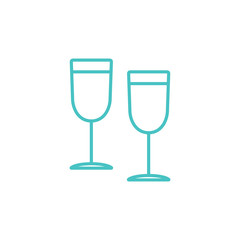 alcohol drink, champagne, couple of glasses, two, glass  line vector blue on white