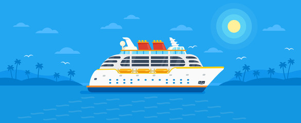Fototapeta premium Cruise ship on blue background vector