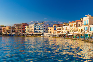 Fototapeta na wymiar Beautiful venetian port of Chania, Crete island, Greece