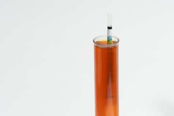 home brewbeer hydrometer focused on the word beer