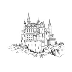 Castle landmark sketch illustration. Medieval palace building wi © Terriana