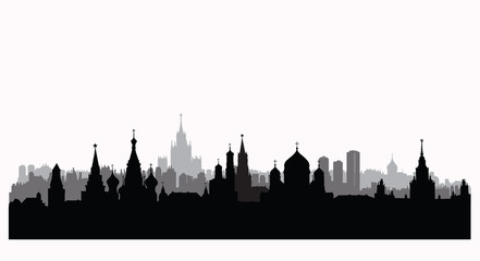 Moscow city buildings silhouette. Russian urban landscape. Moscowcityscape. Travel Russia background