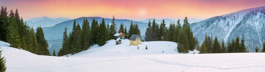 Lonely church in the wild mountains.