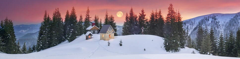 Lonely church in the wild mountains.