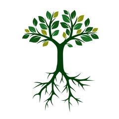 Green Tree with Roots. Vector Illustration.