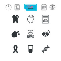 Medicine, medical health and diagnosis icons.