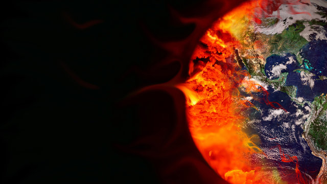 Greenhouse effect concept. Earth burned by coal combustion. Elements of the image: NASA.