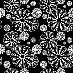 Black and white seamless floral pattern. Vector clip art.