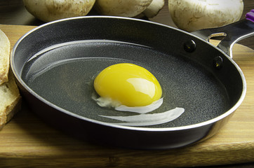  Raw egg in a frying pan