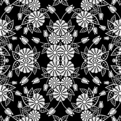Obraz premium Black and white seamless floral pattern. Vector clip art.
