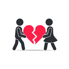Man and woman pushing puzzle pieces of heart. Vector.