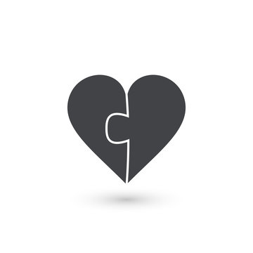 Heart puzzle vector icon made of two pieces. Vector valentine illustration.
