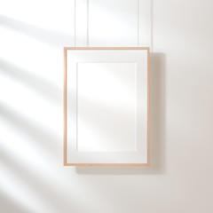 Wooden frame with White poster Mockup hanging on the wall, 3d rendering