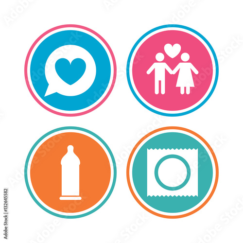 Condom Safe Sex Icons Lovers Couple Sign Stock Image And Royalty