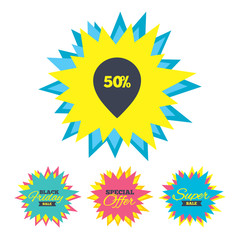 50 percent sale pointer tag sign icon.