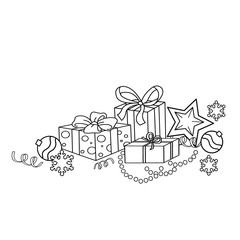 Coloring Page Outline Of cartoon Christmas ornaments and gifts. Christmas. New year. Coloring book for kids