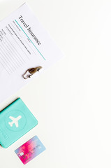 travel booking concept top view on white background mock up