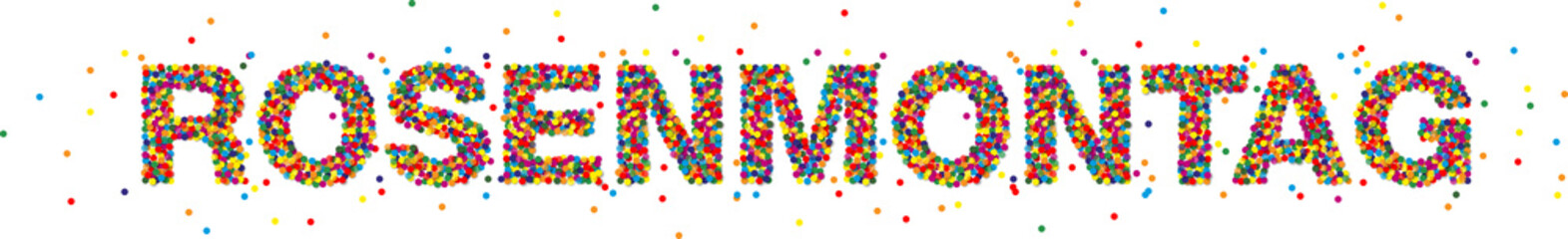 Buntes Konfetti - Schriftzug Rosenmontag - Vektor