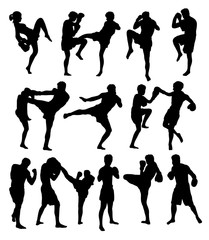 Muay Thai Or Kickboxing Silhouettes, art vector design