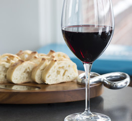 Glass of red wine relaxing bright image