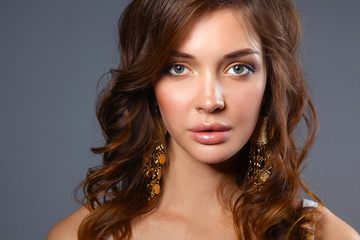 Fototapeta premium Close up portrait of beautiful young woman face.
