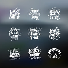 set of handwritten lettering positive quote about life