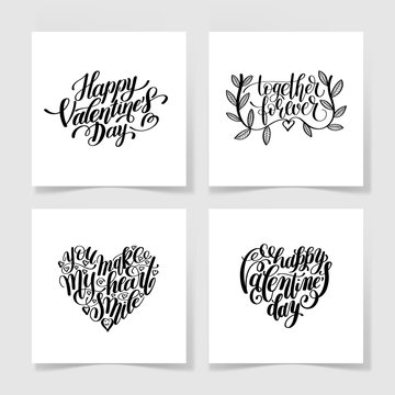 set of happy valentines day handwritten lettering holiday design