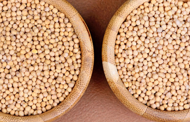 Bamboo bowls with mustard seeds