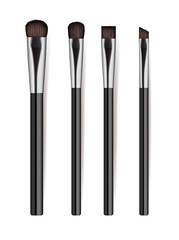 Realistic cosmetics brush set isolated on white background vector illustration. Facial makeup tools collection. Various fashion and beauty professional brush, decorative cosmetics concealer powder