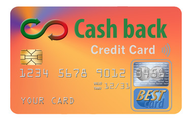 Cash back credit cards reward the user with cash returned for using the card to make purchases. Here is a mock, generic cash back card isolated on the background.