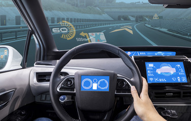 cockpit of vehicle, HUD(Head Up Display) and digital speedometer