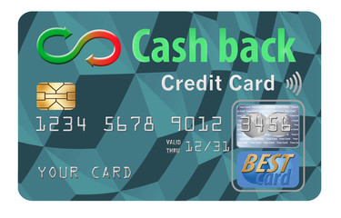 Cash back credit cards reward the user with cash returned for using the card to make purchases. Here is a mock, generic cash back card isolated on the background.