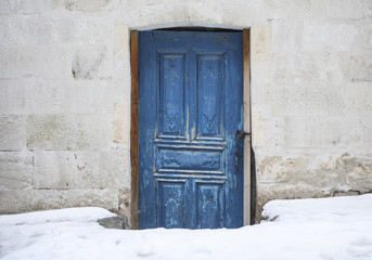Snowy Blue Wood Door