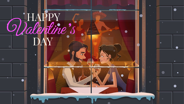 Valentine's Day. Guy and the girl a romantic meeting at themed Mexican restaurant.