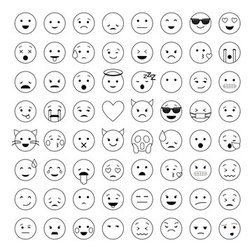 Set of cute smiley emoticons, emoj outline design