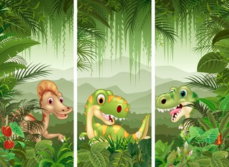 Set of dinosaur with tropical forest background     © tigatelu
