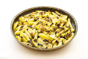 Tasty appetizer of baked potatoes with mushrooms