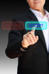 Business man finger pointing to choose ACCEPT.