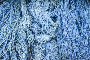 Close-Up of Blue Ropes for Weaving Turkish Carpets